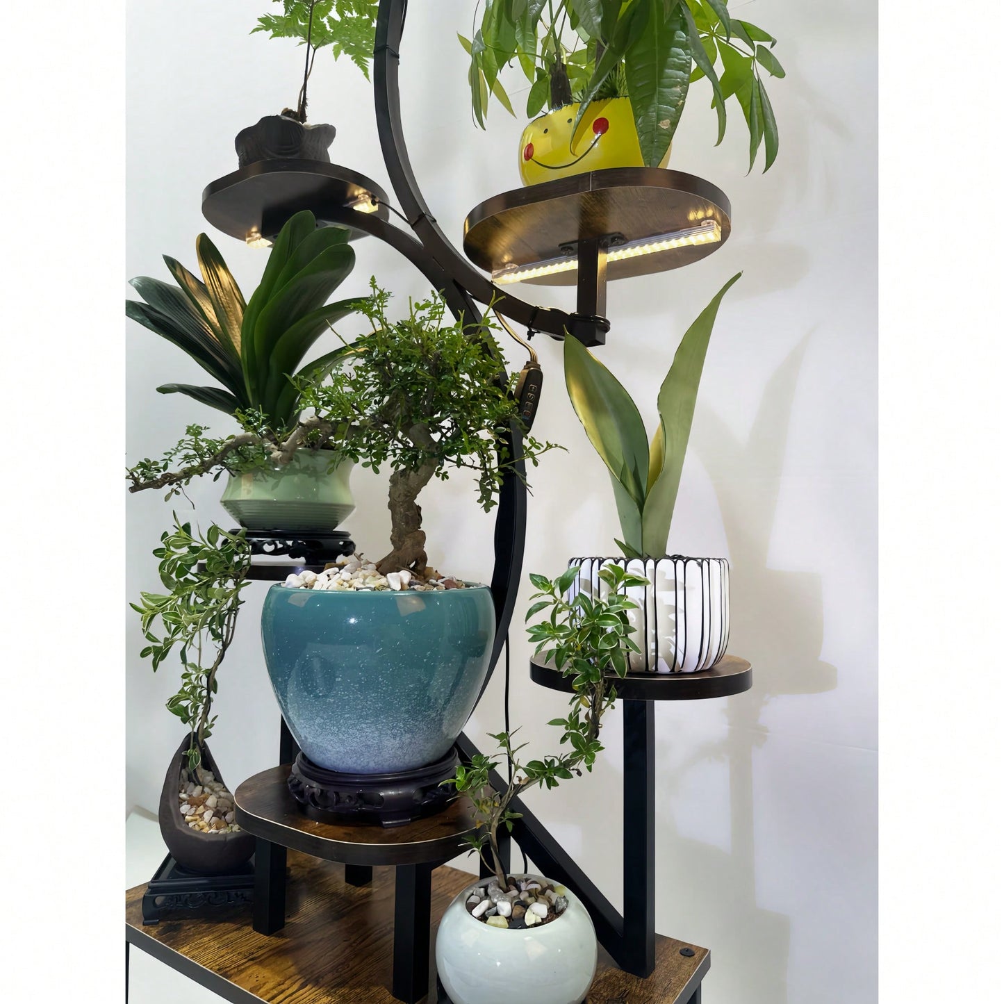 Indoor Plant Stand With Grow Lights 8 Tiered Metal Flower Holder 61 Inch Tall S-Shaped Rack For Home And Patio