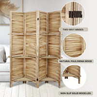 Natural Wood 4 Panel Room Divider With Shelves For Stylish Space Partitioning And Display