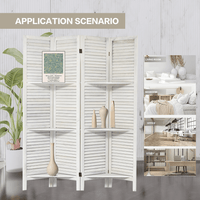 White 4 Panel Room Divider With Shelves Portable Folding Privacy Screen For Bedroom Home Office Studio