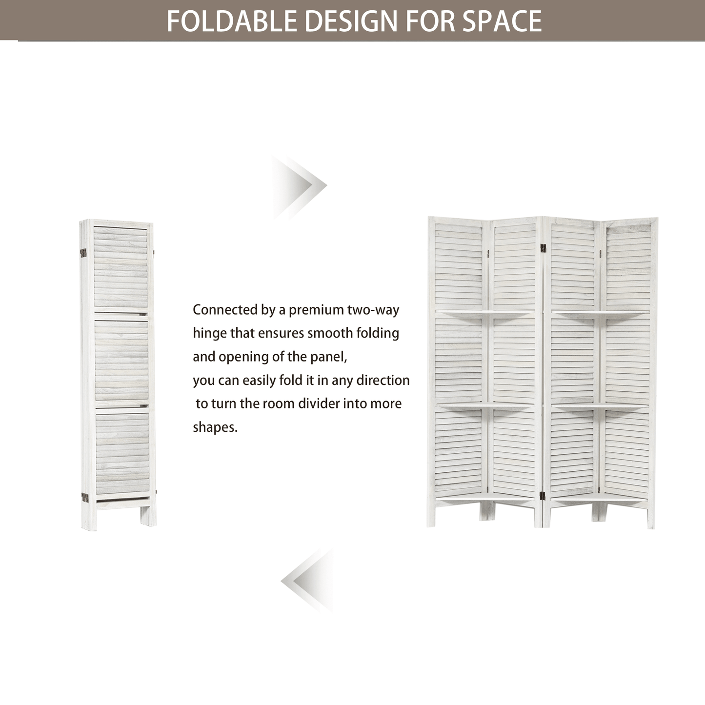 White 4 Panel Room Divider With Shelves Portable Folding Privacy Screen For Bedroom Home Office Studio