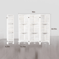 White 6 Panel Folding Room Divider With Shelves For Home Office Studio Apartment Privacy Screen