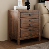 Rustic Farmhouse Three-Drawer Pine Wood Nightstand With Cup Pulls And Built-In Charging Station