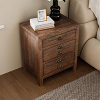 Rustic Farmhouse Three-Drawer Pine Wood Nightstand With Cup Pulls And Built-In Charging Station