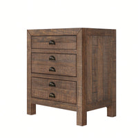 Rustic Farmhouse Three-Drawer Pine Wood Nightstand With Cup Pulls And Built-In Charging Station