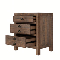 Rustic Farmhouse Three-Drawer Pine Wood Nightstand With Cup Pulls And Built-In Charging Station