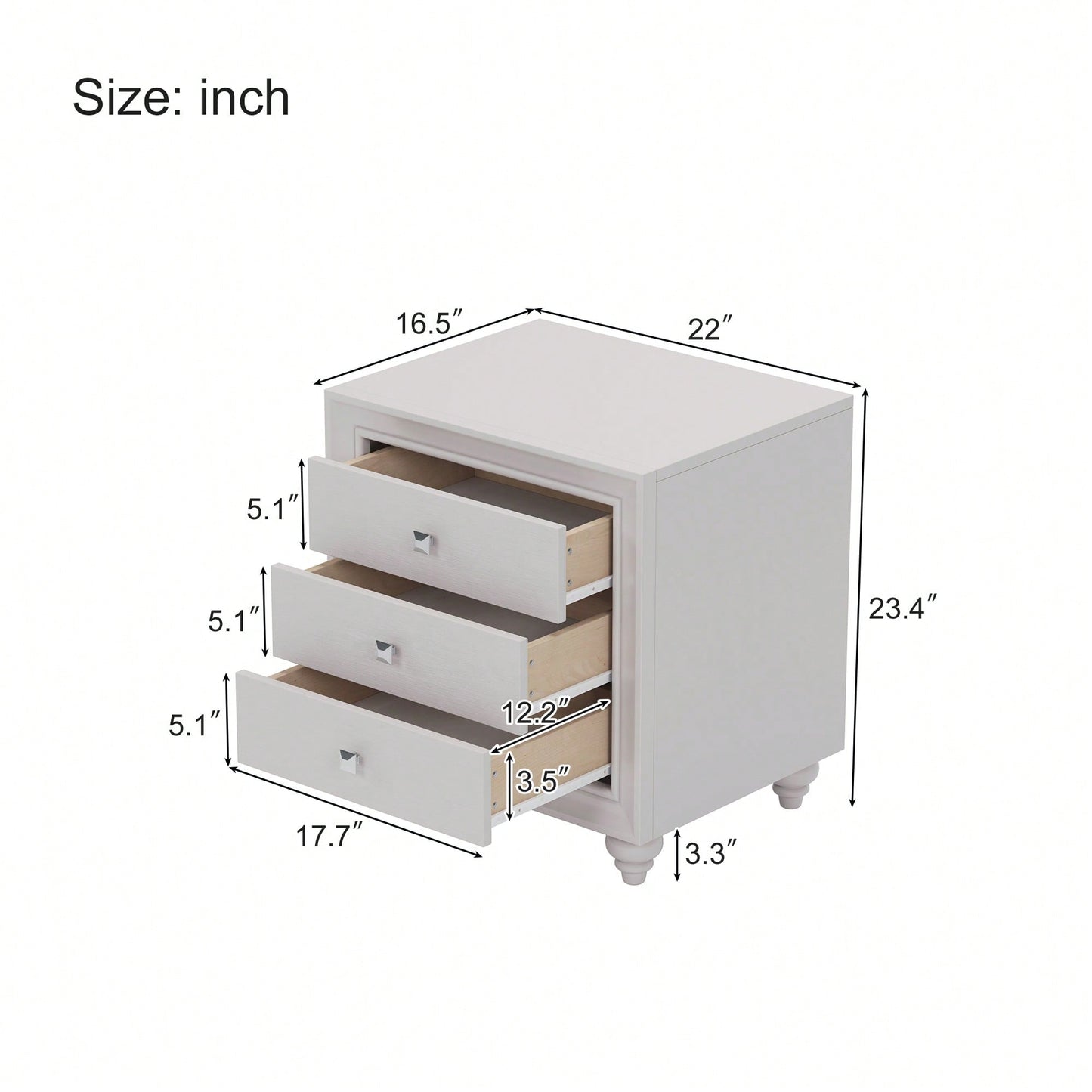 Modern 3 Drawer Nightstand Cream Grey Bedside Table End Table For Bedroom Living Room