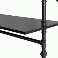 Heavy Duty Industrial Pipe Clothing Rack With LED Lights And Shelves For Walk-In Closet System 118.3 Inch Black Garment Rack
