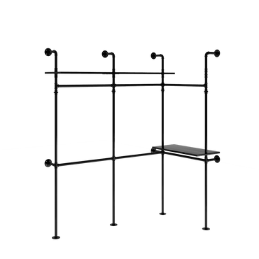 Heavy Duty Industrial Pipe Clothing Rack With LED Lights And Shelves For Walk-In Closet System 118.3 Inch Black Garment Rack