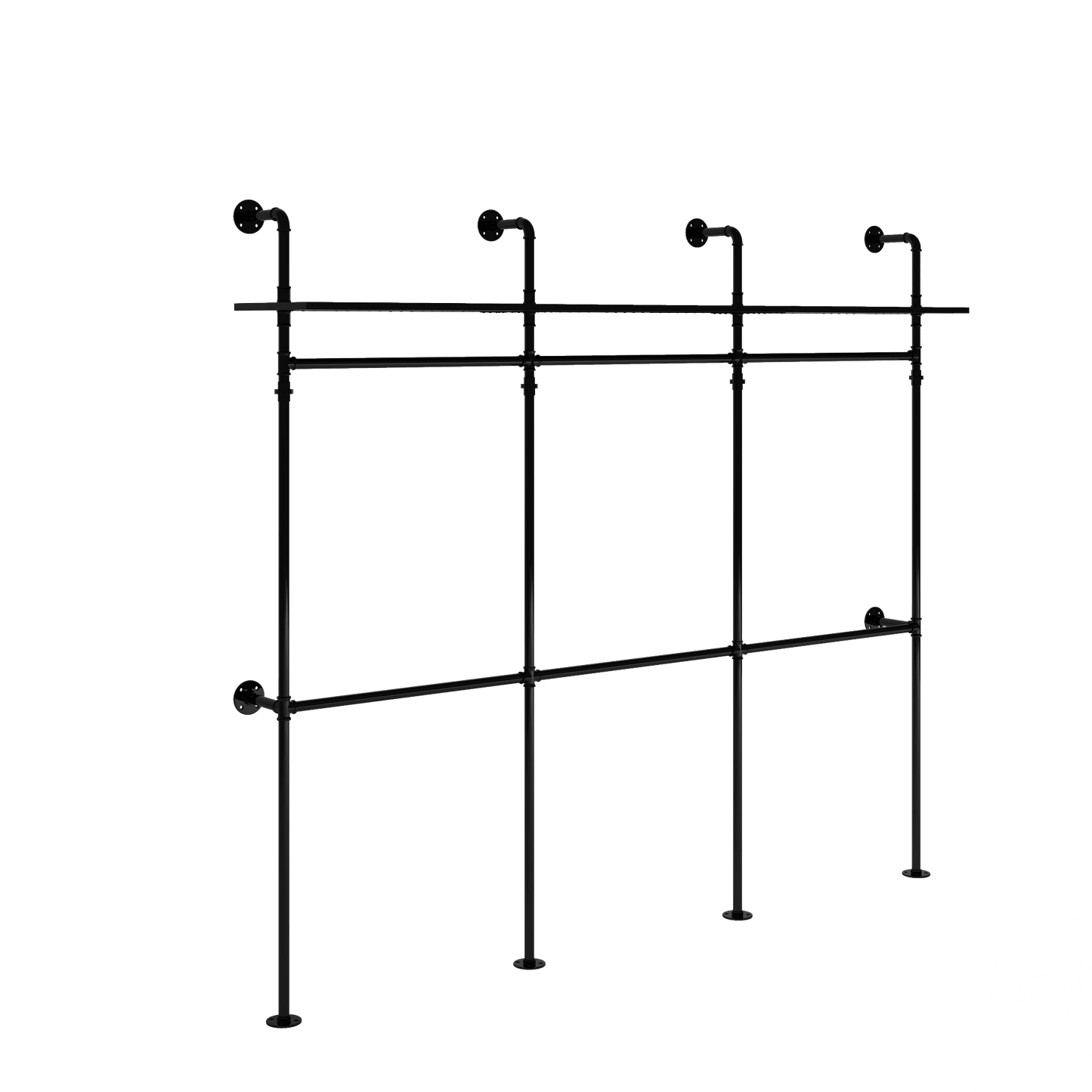 Heavy Duty Industrial Pipe Clothing Rack With LED Lights And Shelves For Walk-In Closet System 118.3 Inch Black Garment Rack