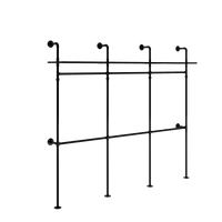 Heavy Duty Industrial Pipe Clothing Rack With LED Lights And Shelves For Walk-In Closet System 118.3 Inch Black Garment Rack