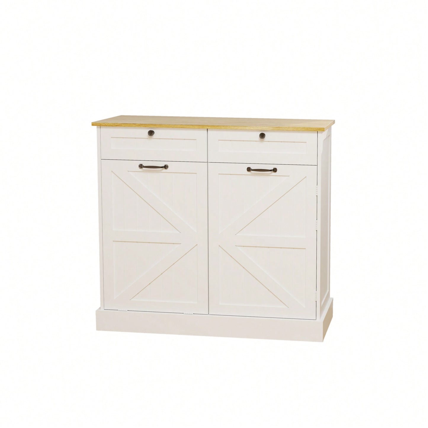 Stylish Kitchen Trash Can Storage Cabinet With 2 Drawers Tilt Out Design And 1 Door With Shelves For Kitchen Dining Room Living Room White