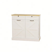 Stylish Kitchen Trash Can Storage Cabinet With 2 Drawers Tilt Out Design And 1 Door With Shelves For Kitchen Dining Room Living Room White