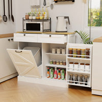 Stylish Kitchen Trash Can Storage Cabinet With 2 Drawers Tilt Out Design And 1 Door With Shelves For Kitchen Dining Room Living Room White