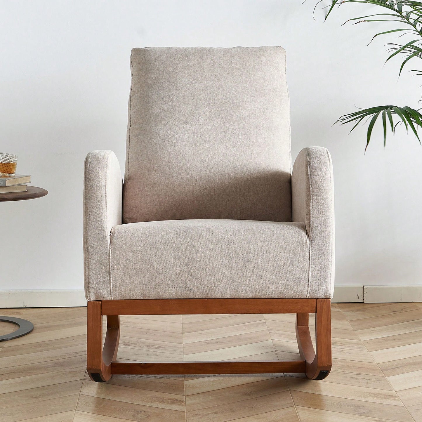 Beige Linen Rocking Chair 27.56 Inch Wide Accent Chair For Living Room And Nursery