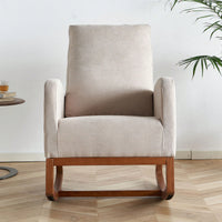 Beige Linen Rocking Chair 27.56 Inch Wide Accent Chair For Living Room And Nursery