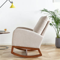 Beige Linen Rocking Chair 27.56 Inch Wide Accent Chair For Living Room And Nursery