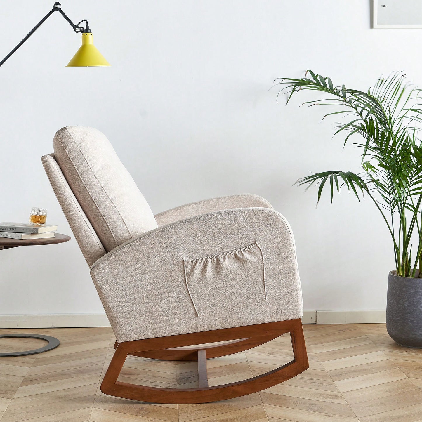 Beige Linen Rocking Chair 27.56 Inch Wide Accent Chair For Living Room And Nursery