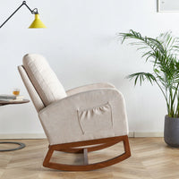 Beige Linen Rocking Chair 27.56 Inch Wide Accent Chair For Living Room And Nursery