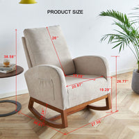Beige Linen Rocking Chair 27.56 Inch Wide Accent Chair For Living Room And Nursery