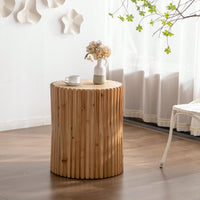 Retro Cylindrical Side Table With Vertical Texture Relief Ideal For Living Room Office Or Dining Room