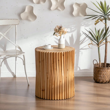 Retro Cylindrical Side Table With Vertical Texture Relief Ideal For Living Room Office Or Dining Room