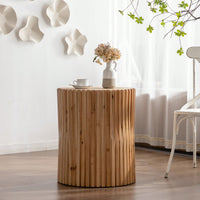 Retro Cylindrical Side Table With Vertical Texture Relief Ideal For Living Room Office Or Dining Room