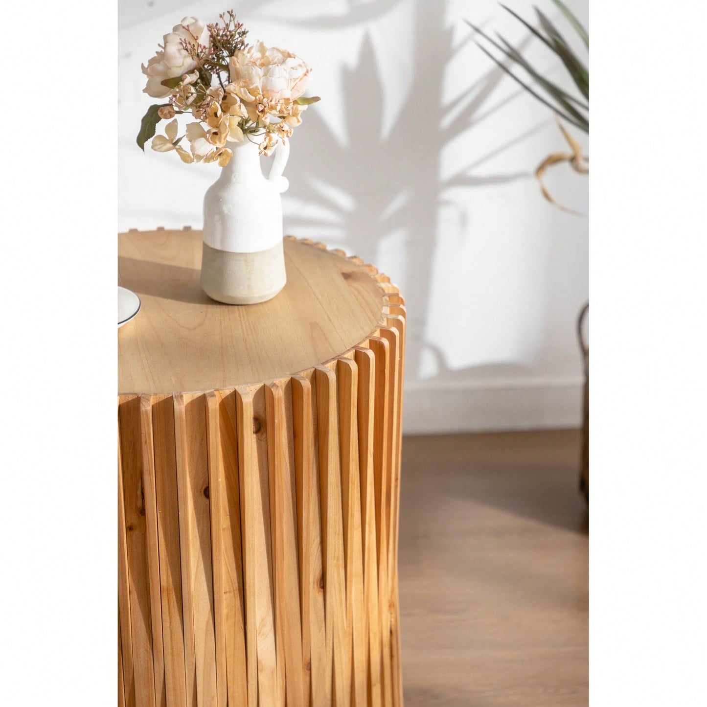 Retro Cylindrical Side Table With Vertical Texture Relief Ideal For Living Room Office Or Dining Room