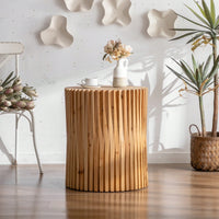 Retro Cylindrical Side Table With Vertical Texture Relief Ideal For Living Room Office Or Dining Room