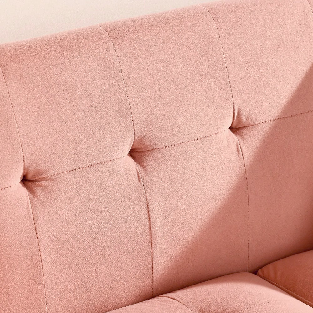 Mid Century Modern Button Tufted Pink Loveseat Sofa For Living Room And Bedroom Easy To Install Upholstered Small Couch