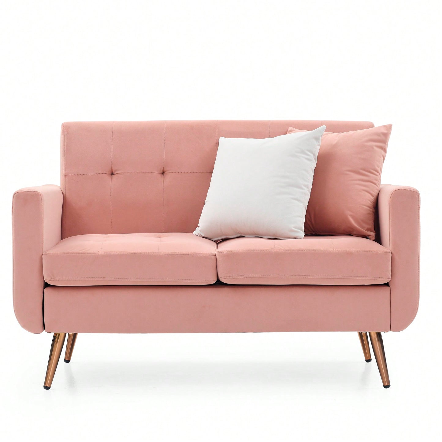 Mid Century Modern Button Tufted Pink Loveseat Sofa For Living Room And Bedroom Easy To Install Upholstered Small Couch