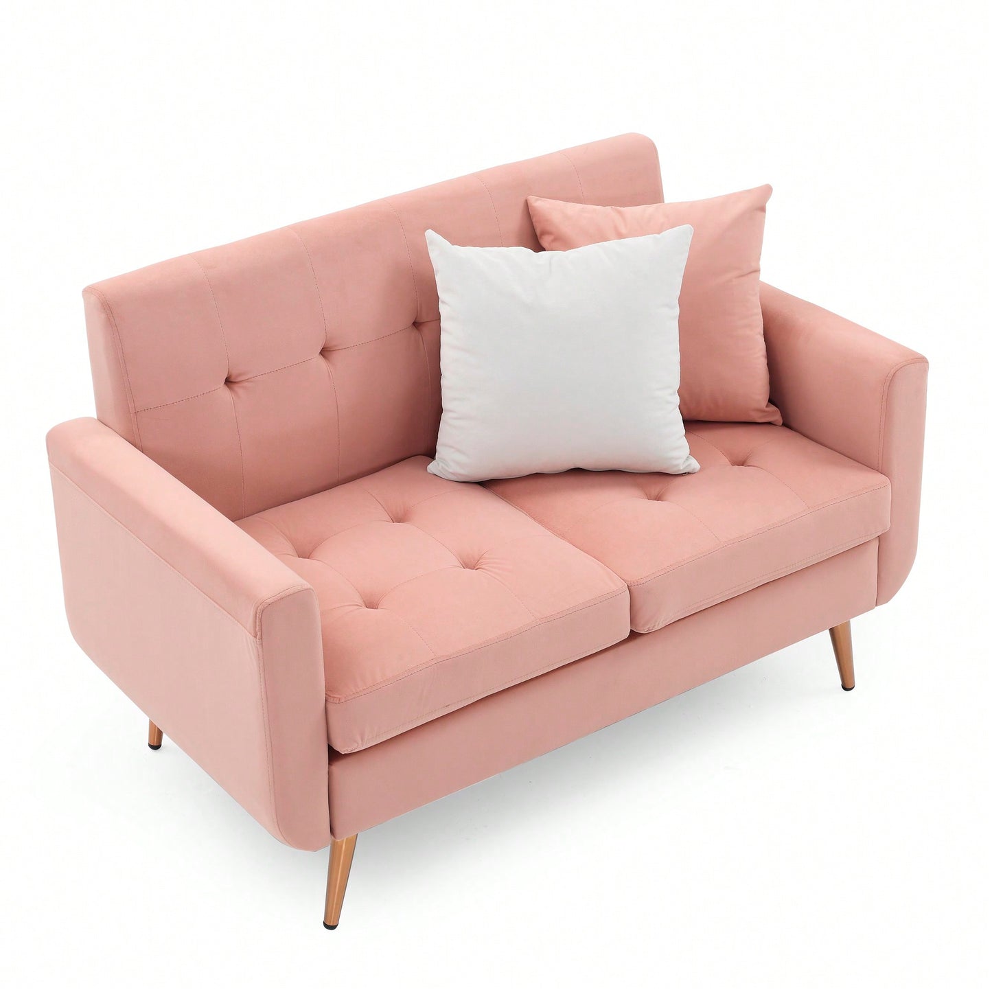 Mid Century Modern Button Tufted Pink Loveseat Sofa For Living Room And Bedroom Easy To Install Upholstered Small Couch