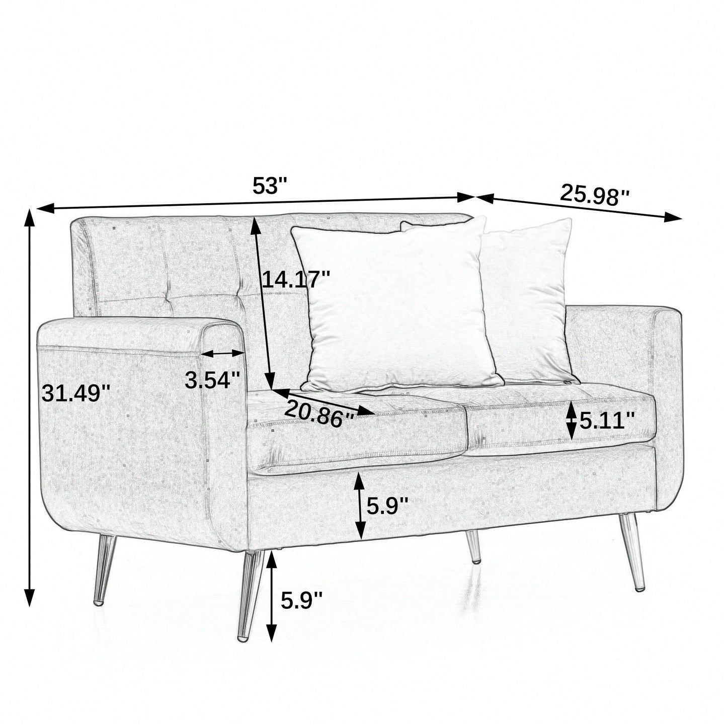 Mid Century Modern Button Tufted Pink Loveseat Sofa For Living Room And Bedroom Easy To Install Upholstered Small Couch