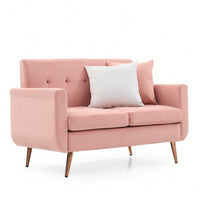 Mid Century Modern Button Tufted Pink Loveseat Sofa For Living Room And Bedroom Easy To Install Upholstered Small Couch