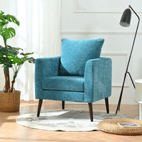 Teal Boucle Accent Chair With Solid Wood Legs And Padded Waist Pillow For Living Room Bedroom Study Or Waiting Room