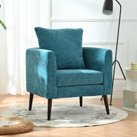 Teal Boucle Accent Chair With Solid Wood Legs And Padded Waist Pillow For Living Room Bedroom Study Or Waiting Room