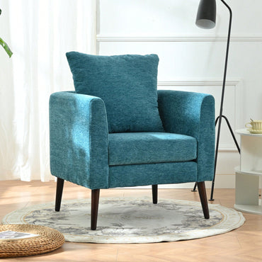 Teal Boucle Accent Chair With Solid Wood Legs And Padded Waist Pillow For Living Room Bedroom Study Or Waiting Room