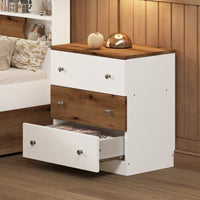 Colorblock 3-Drawer Wooden Nightstand With Plastic Handle For Bedroom Storage In White And Pink