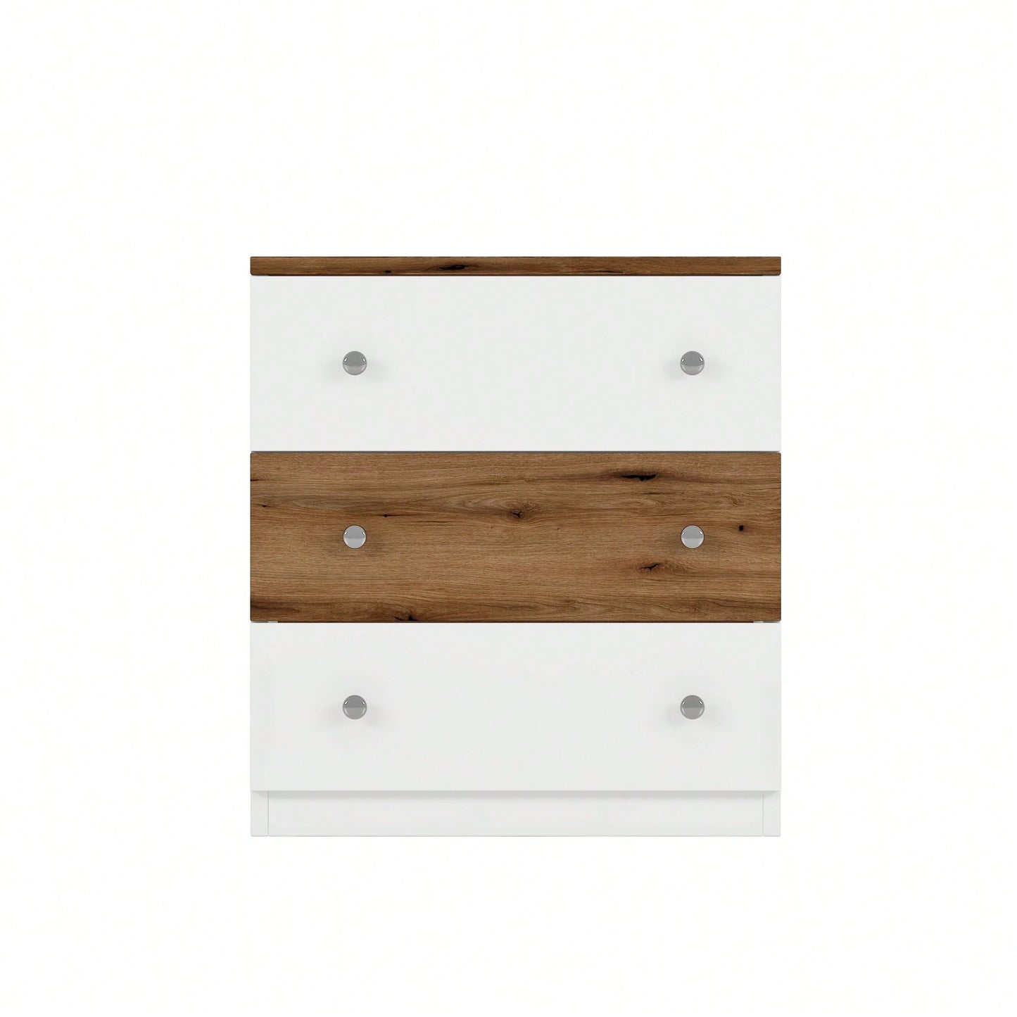 Colorblock 3-Drawer Wooden Nightstand With Plastic Handle For Bedroom Storage In White And Pink