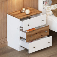 Colorblock 3-Drawer Wooden Nightstand With Plastic Handle For Bedroom Storage In White And Pink