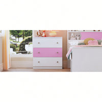 Colorblock 3-Drawer Wooden Nightstand With Plastic Handle For Bedroom Storage In White And Pink