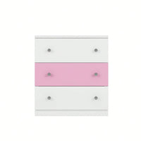 Colorblock 3-Drawer Wooden Nightstand With Plastic Handle For Bedroom Storage In White And Pink