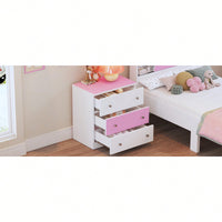 Colorblock 3-Drawer Wooden Nightstand With Plastic Handle For Bedroom Storage In White And Pink