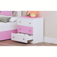 Colorblock 3-Drawer Wooden Nightstand With Plastic Handle For Bedroom Storage In White And Pink