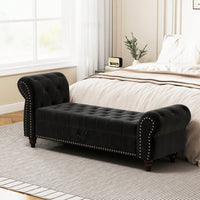 Stylish 64.5 Inch Velvet Upholstered Bed Bench With Storage In Lake Blue For Bedroom Lounge And Tufted Design