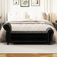 Stylish 64.5 Inch Velvet Upholstered Bed Bench With Storage In Lake Blue For Bedroom Lounge And Tufted Design