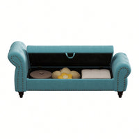 Stylish 64.5 Inch Velvet Upholstered Bed Bench With Storage In Lake Blue For Bedroom Lounge And Tufted Design