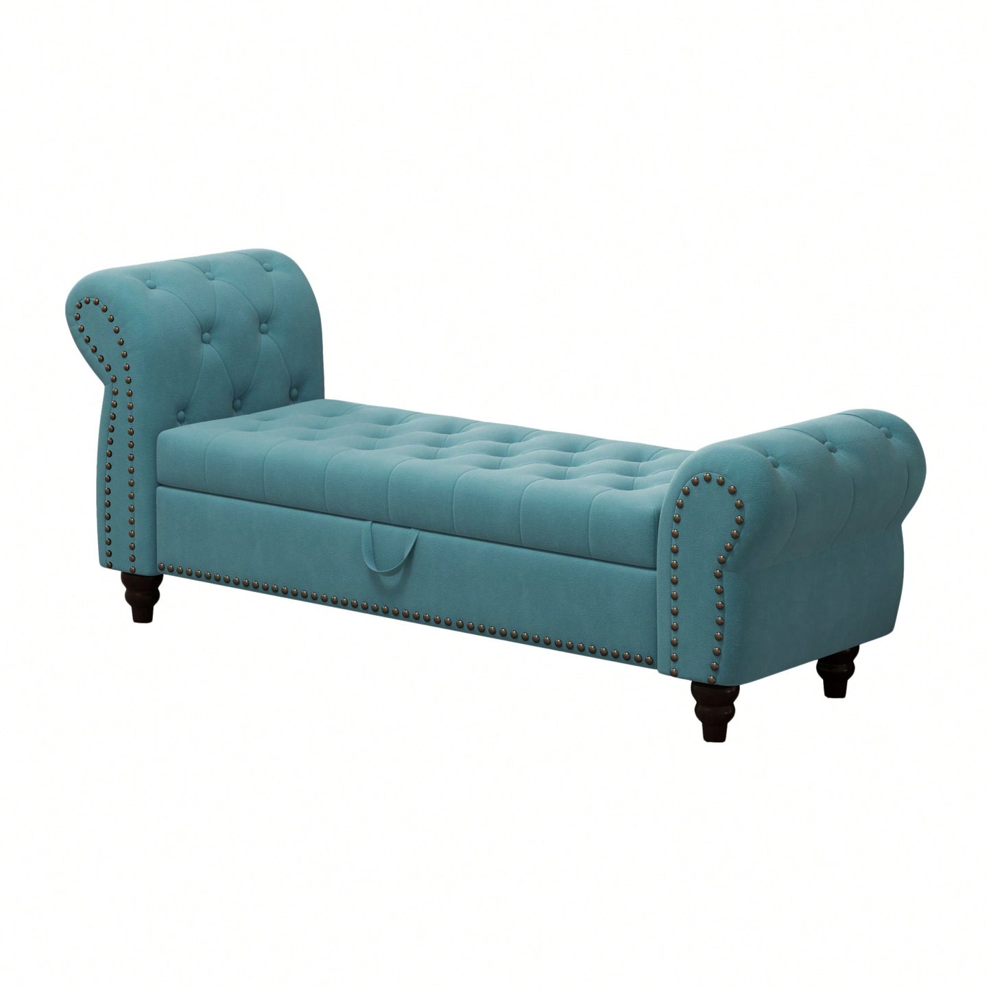 Stylish 64.5 Inch Velvet Upholstered Bed Bench With Storage In Lake Blue For Bedroom Lounge And Tufted Design