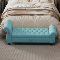 Stylish 64.5 Inch Velvet Upholstered Bed Bench With Storage In Lake Blue For Bedroom Lounge And Tufted Design