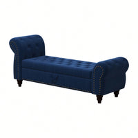 Stylish 64.5 Inch Velvet Upholstered Bed Bench With Storage In Lake Blue For Bedroom Lounge And Tufted Design