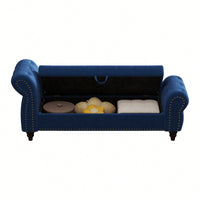 Stylish 64.5 Inch Velvet Upholstered Bed Bench With Storage In Lake Blue For Bedroom Lounge And Tufted Design